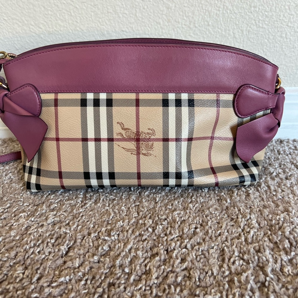 Burberry Haymarket bow tie cross body bag pink